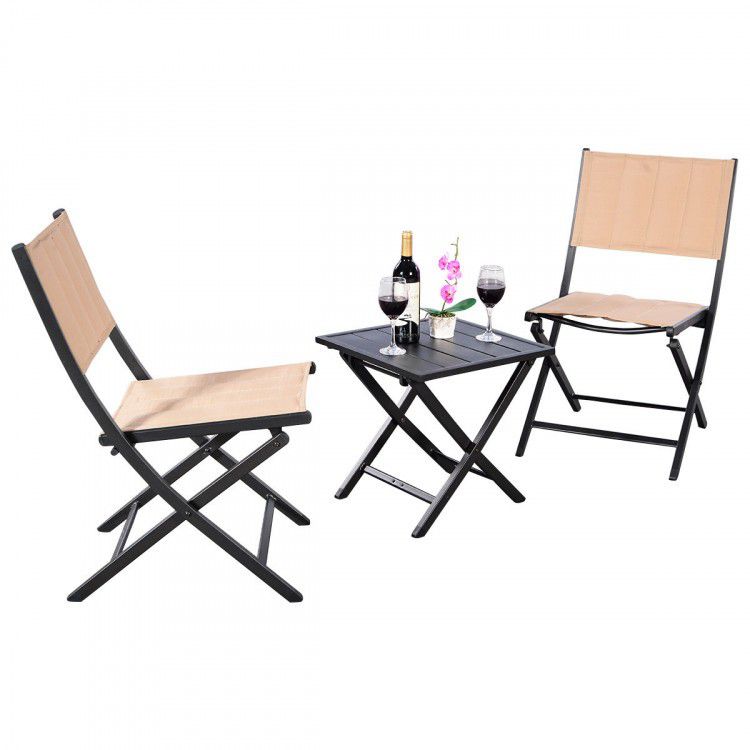NEW 3pcs Bistro Folding Table Chairs Outdoor Furniture Set