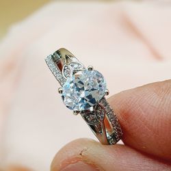 "Refine Oval Pure Zircon Romantic Silver Elegant Rings for Women, PD587
 Thumbnail