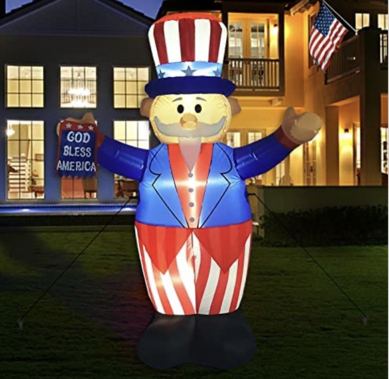 6 Foot Tall Patriotic Independence Day 4th of July Inflatable Uncle Sam with God Bless America Flag