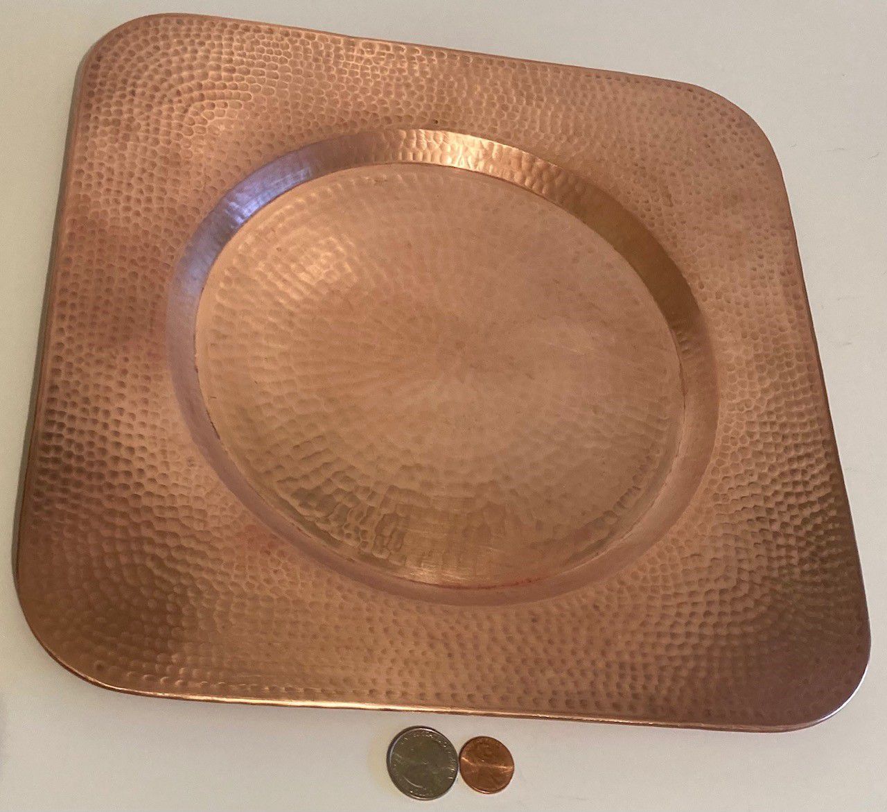 Vintage Metal Copper Hammered Metal Tray, Platter, Dish, Fruit Holder, Heavy Duty, Quality, 12" x 12", Home Decor, Kitchen Decor, Table Display, Shelf