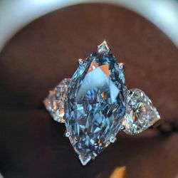 "Marquis Crystal Clear Super Big Sea Blue Zircon Rings for Women, PD546
  Thumbnail