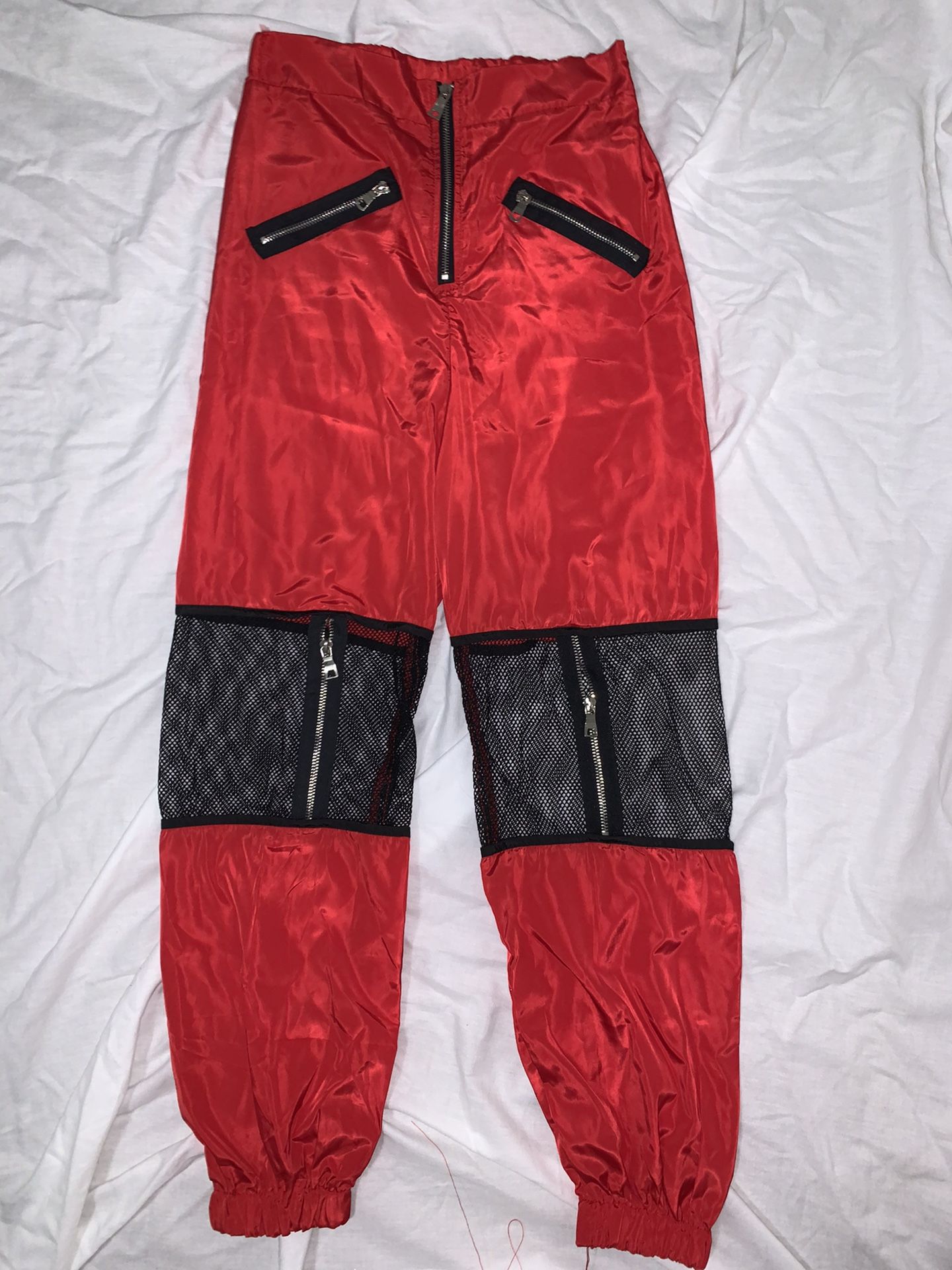 Red utility pants