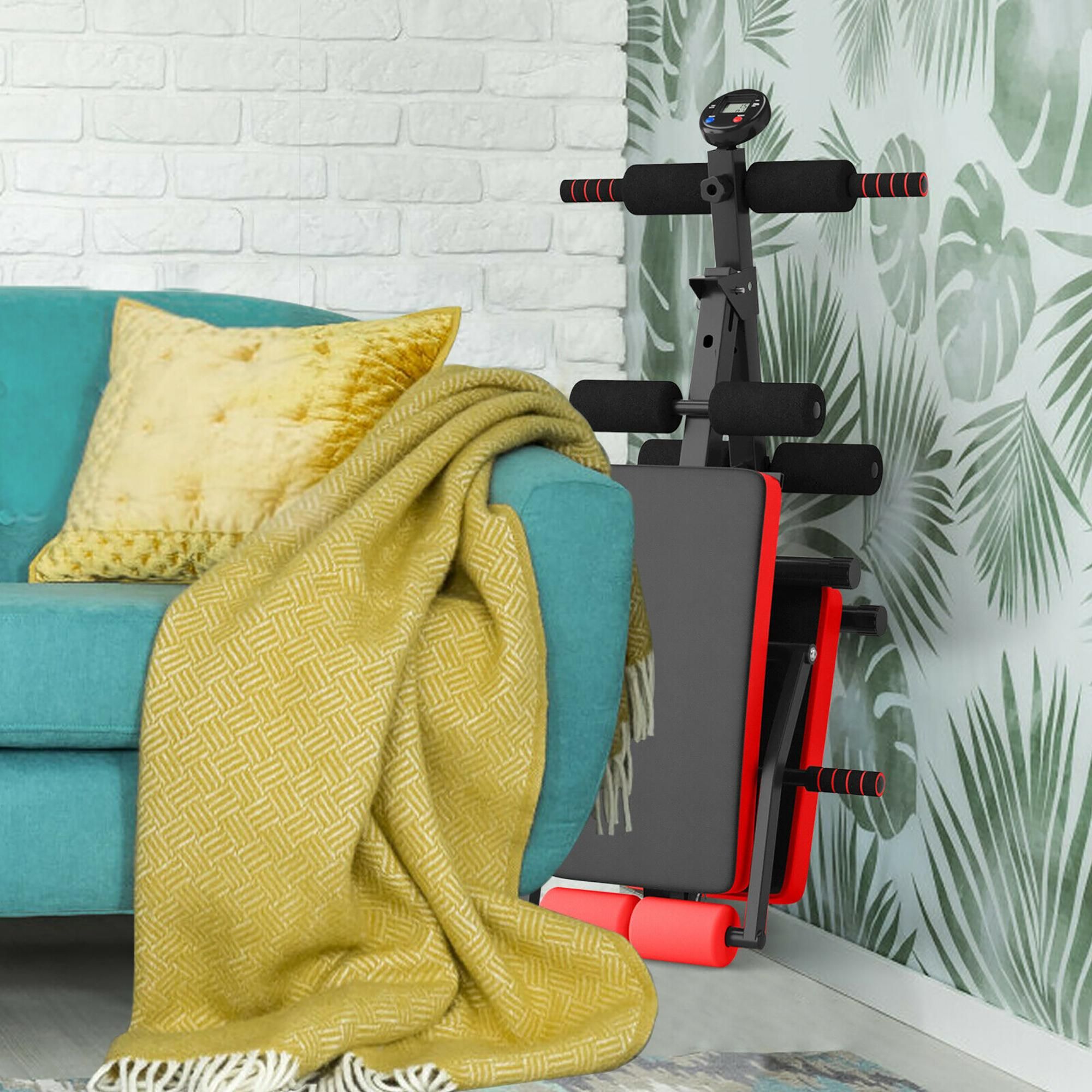 Goplus Multi-Functional Foldable Weight Bench Adjustable Sit-up Board w/ Monitor Red