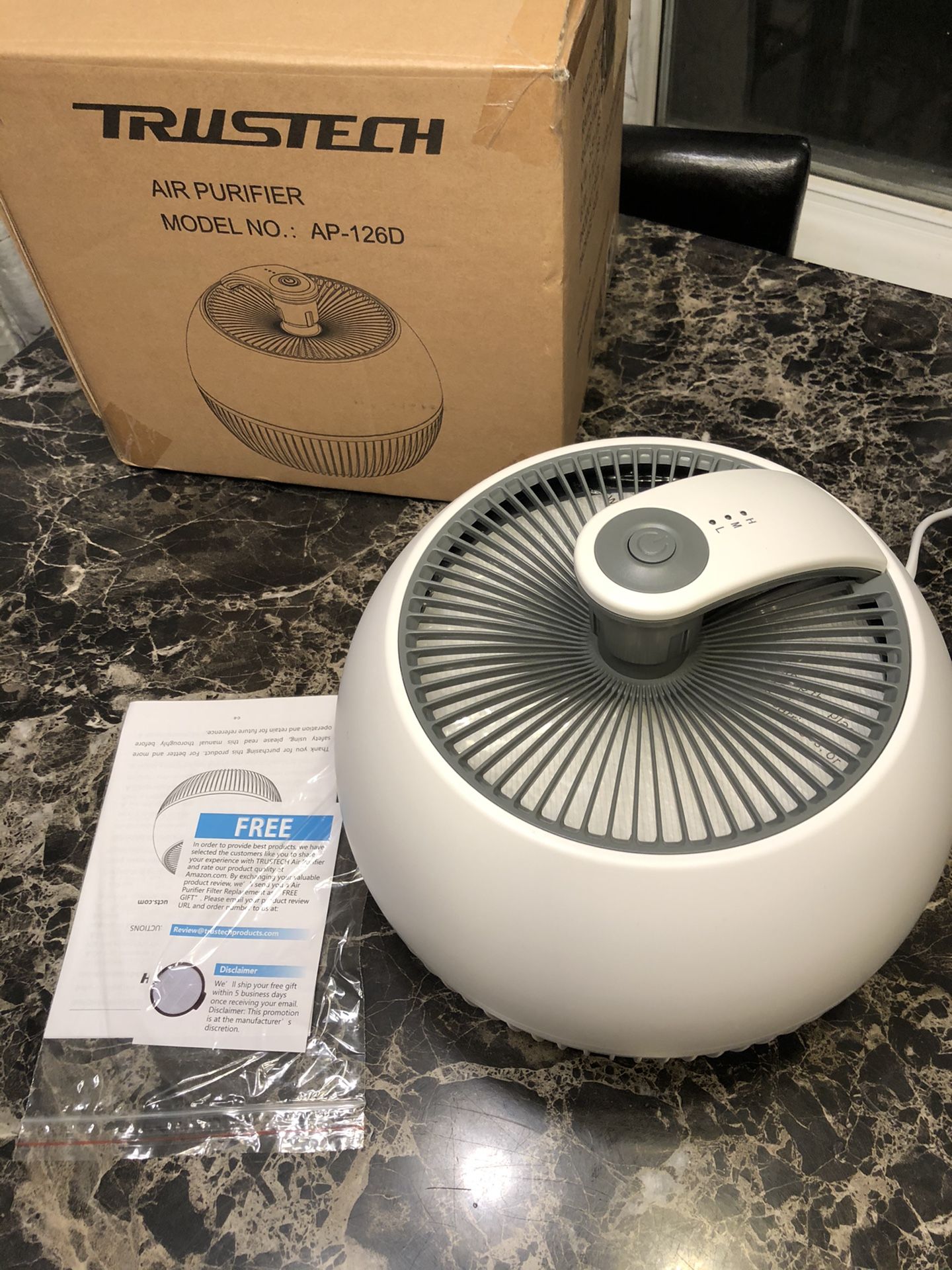 TRUSTECH Air Purifier xHome,True HEPA Filter Air Cleaner for Room with 3 Fan Speeds, 3 Stage Filter.