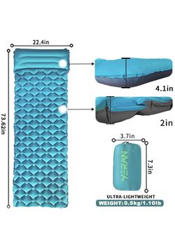 Camping Sleeping Pads with Pillow, Insulated Inflatable Camping Mat Portable Compact Air Sleeping Mattress Durable Ultralight Sleeping Pad with Carry  Thumbnail