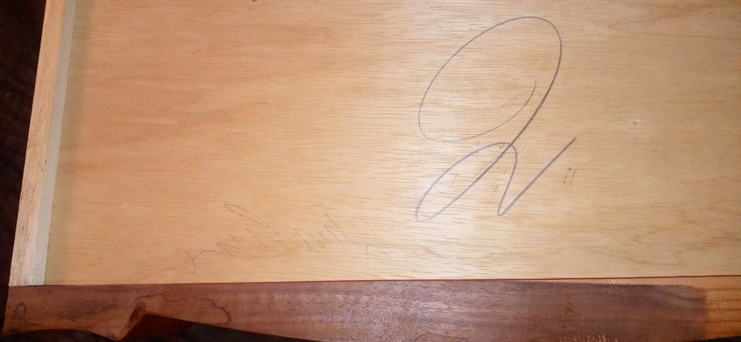 Signed Antique Inlaid Wood Sewing Table 3 Drawer desk With Key  - Hollywood Actor Furniture 