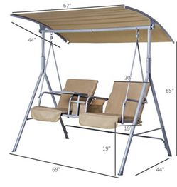 Outsunny 2 Person covered patio Swing porch swing with pivot table Thumbnail