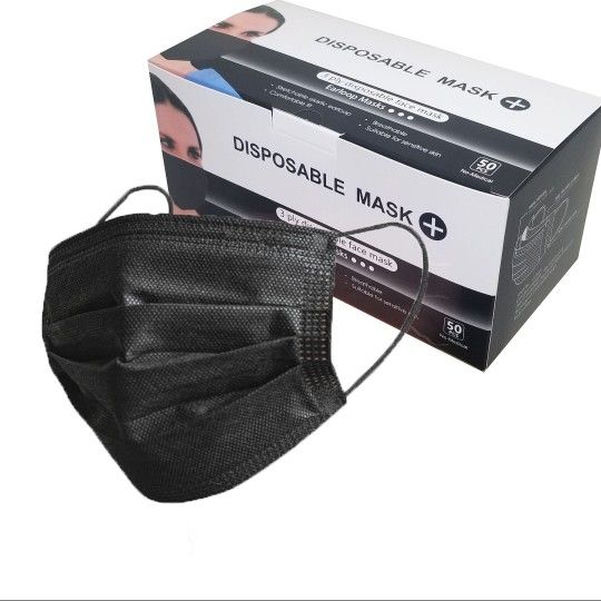 50 Pcs 3 Ply Disposable Face Masks - Black