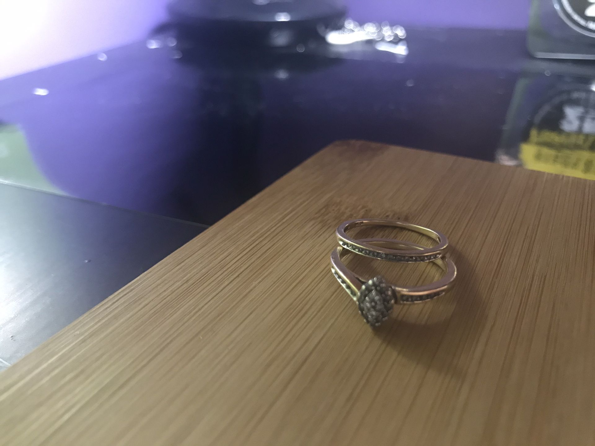 Wedding band and engagement ring