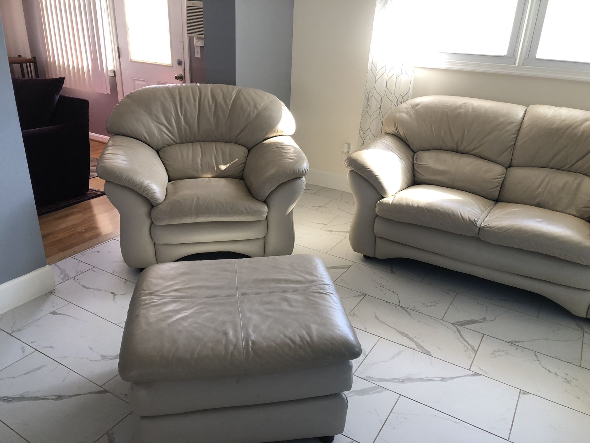 3 Piece Leather Furniture Loveseat And Chair With Rest