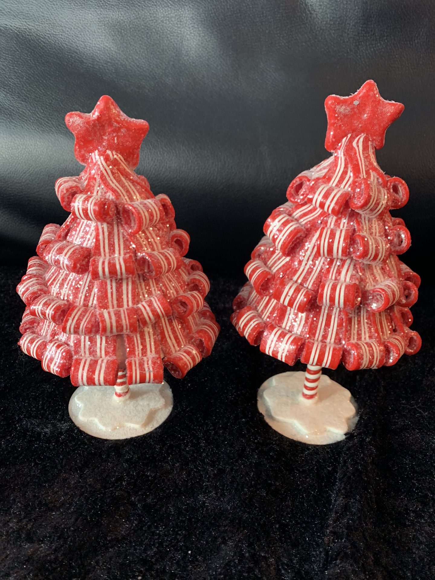 Holiday Decor Set of 2 Red & White Sparkling Glitter Table Top Christmas Tree Decor