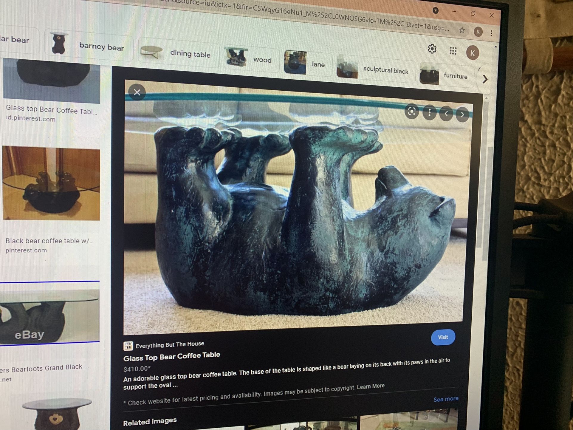 AWESOME UNIQUE SCULPTURAL BLACK BEAR COFFEE TABLE -1970’S