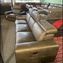 Beautiful Large Italian Leather Reclining sofa set (see description for full cost) Thumbnail