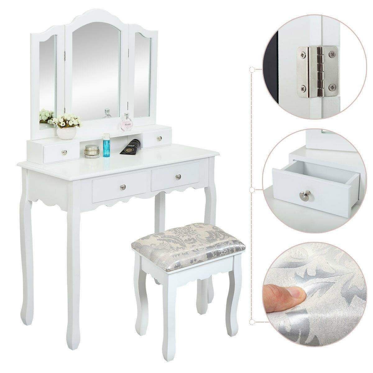 🔥BRAND NEW White Vanity Set with Foldable Mirrors
