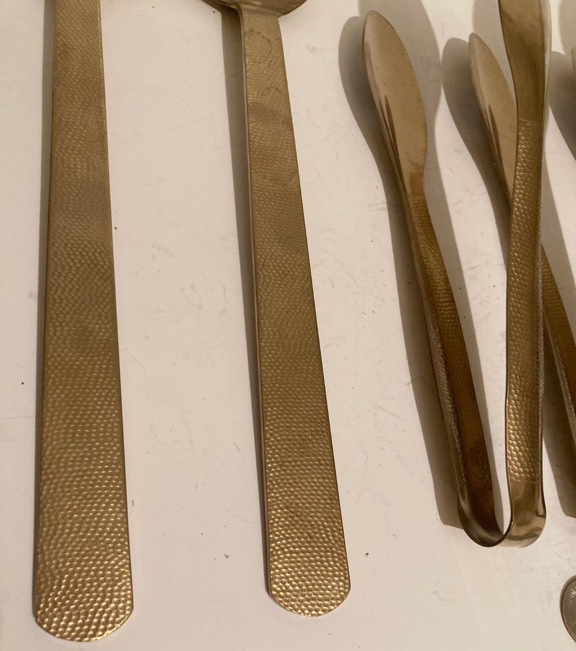 Vintage Set of 7 Brass Serving Utensils, 2 Strainers Spoons and 5 Tongs, 13" and 9" Long Each One, Heavy Duty, Quality, Kitchen Decor, Hanging Display