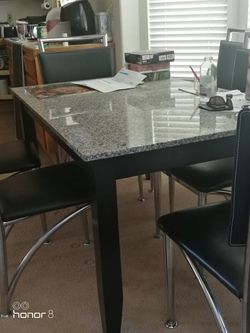 Granite Table With 6 Leather Chairs Thumbnail
