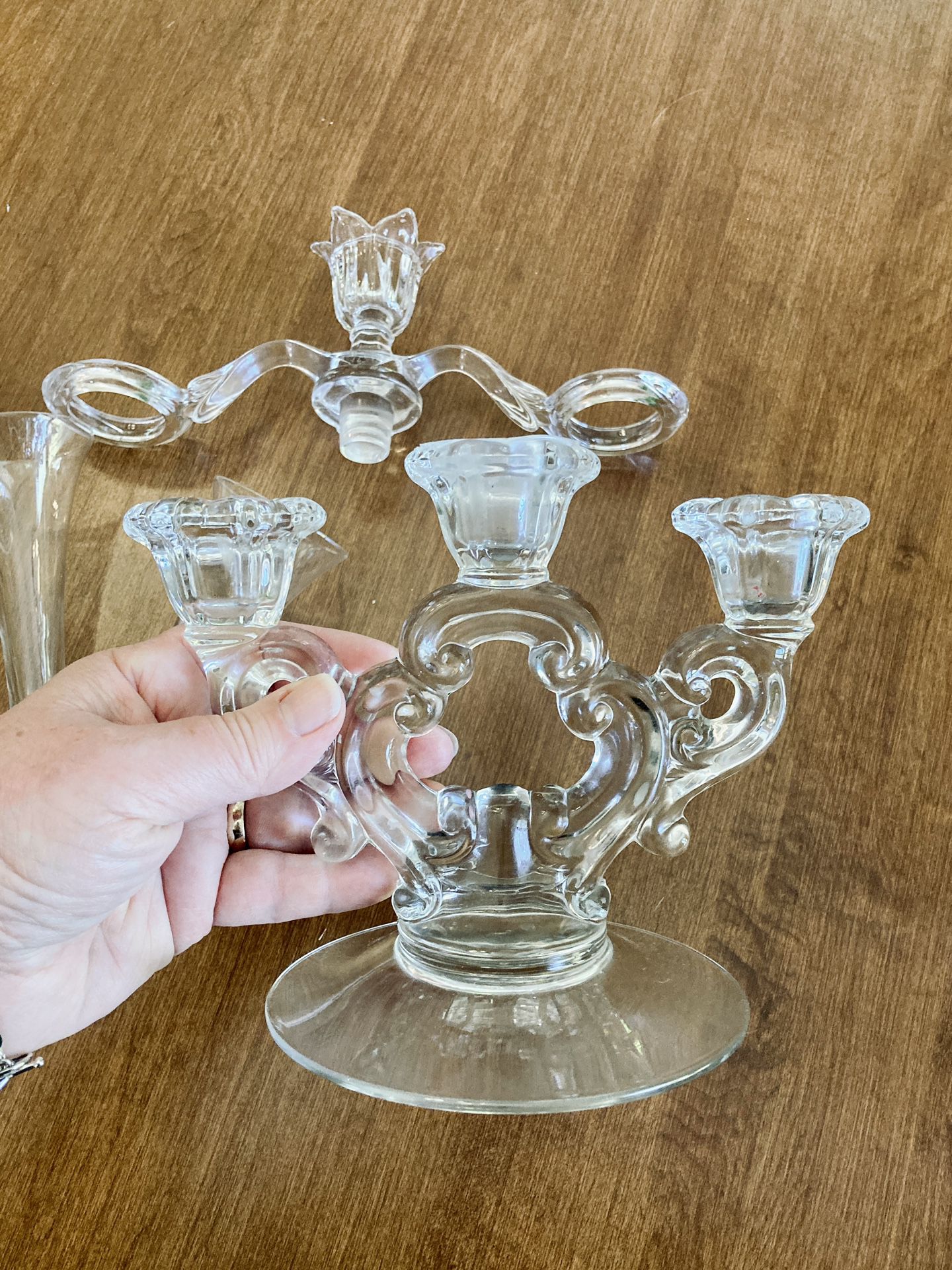 Epergne Candelabra Vase Glass Vintage Complete