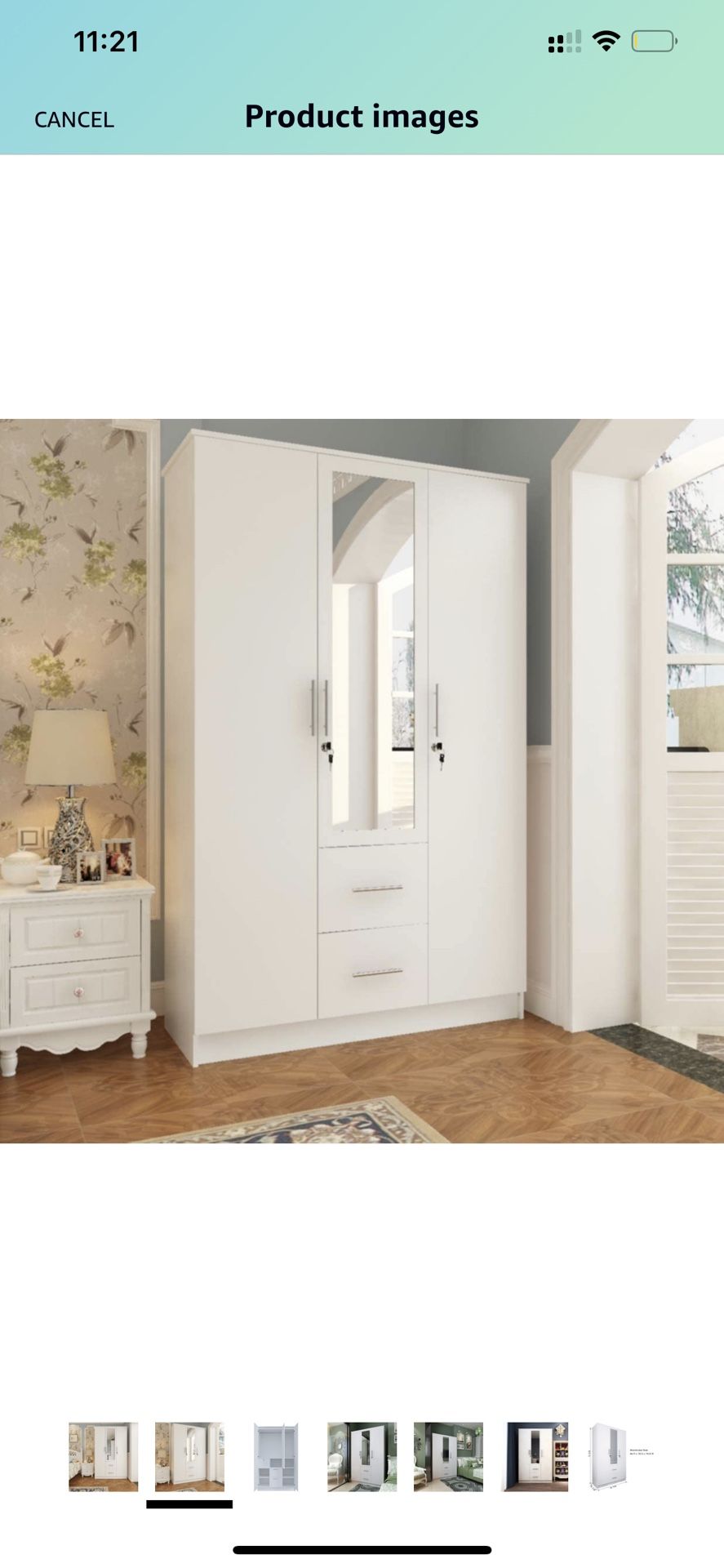 CozyCasa Armoire Wardrobe Closet Wood Clothes Cabinet with Mirror Doors 3 Drawers 6 Storage Shelves for Bedroom, 3-Door Wooden Closet Finish in White