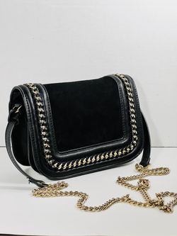 Beautiful suede and faux leather crossbody purse with gold chain Thumbnail