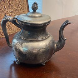 Antique Real Silver Tea Pot With Plate Holder Thumbnail