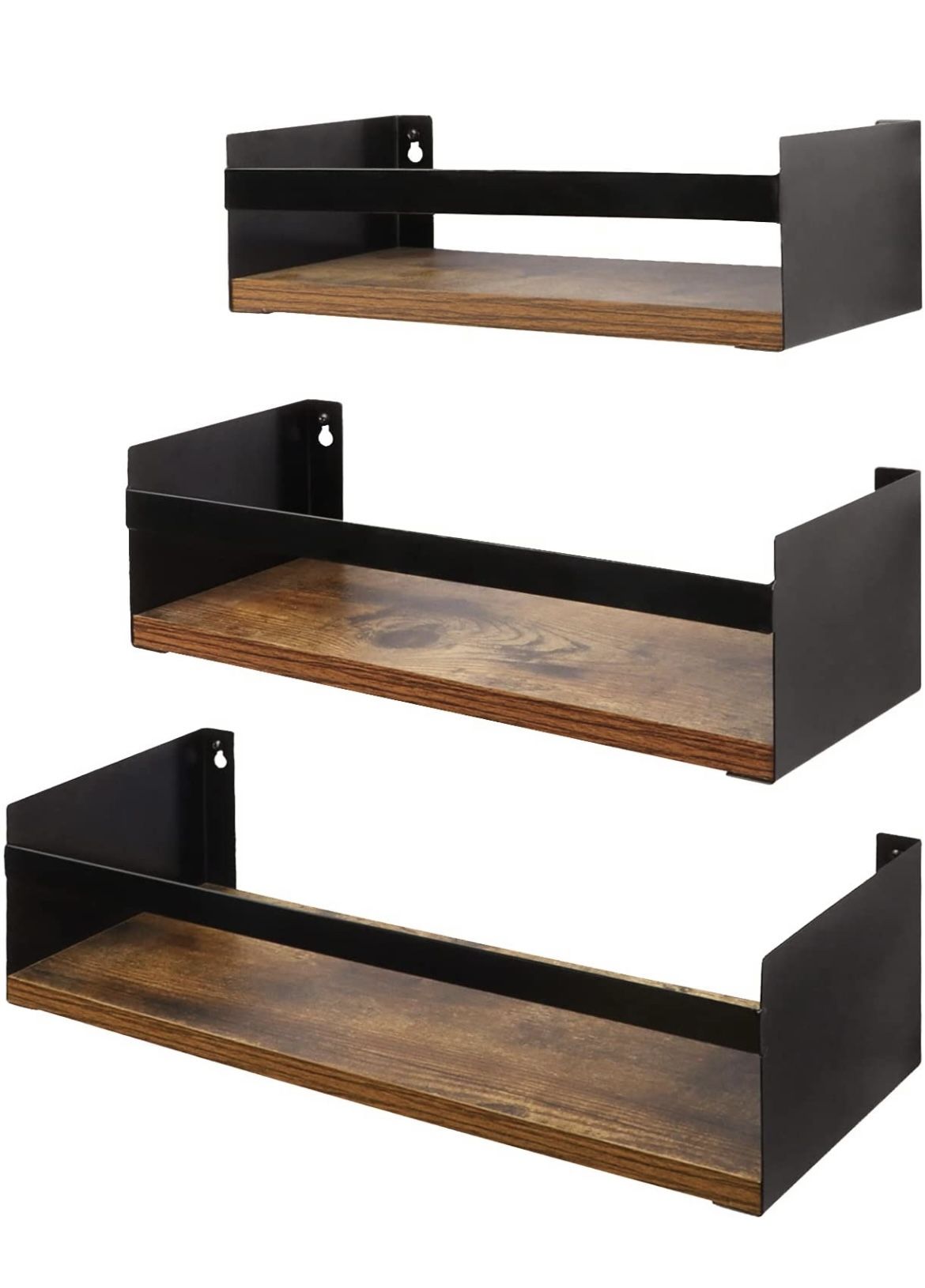 Wall Floating Shelf Rack With Iron Rail Set Of 3