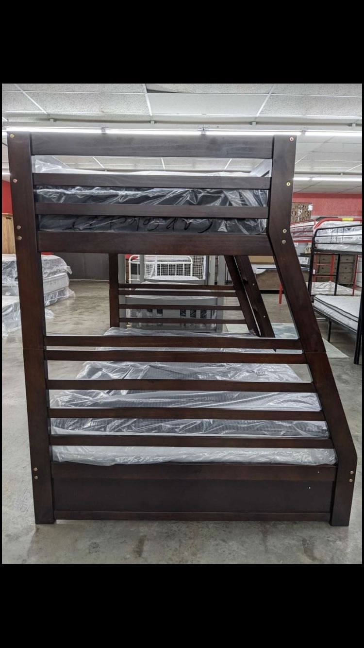 Twin Over Full Oak Wooden Bunk Bed Set ONLY $789!! $39 Down, Fast And Easy Approvals!