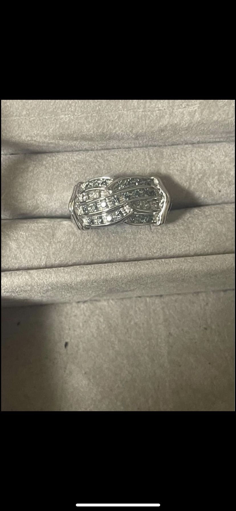 14K White Gold Ring W/ 1/2 Carats Blue & White TW Diamonds