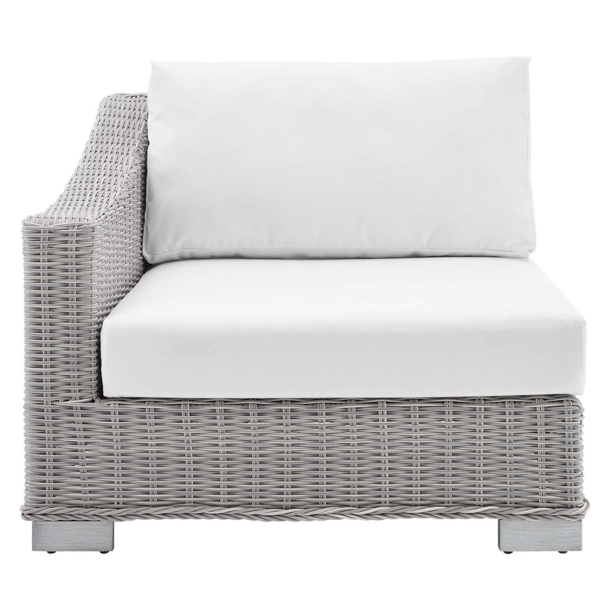 Conway Sunbrella� Outdoor Patio Wicker Rattan Left-Arm Chair, Light Gray White