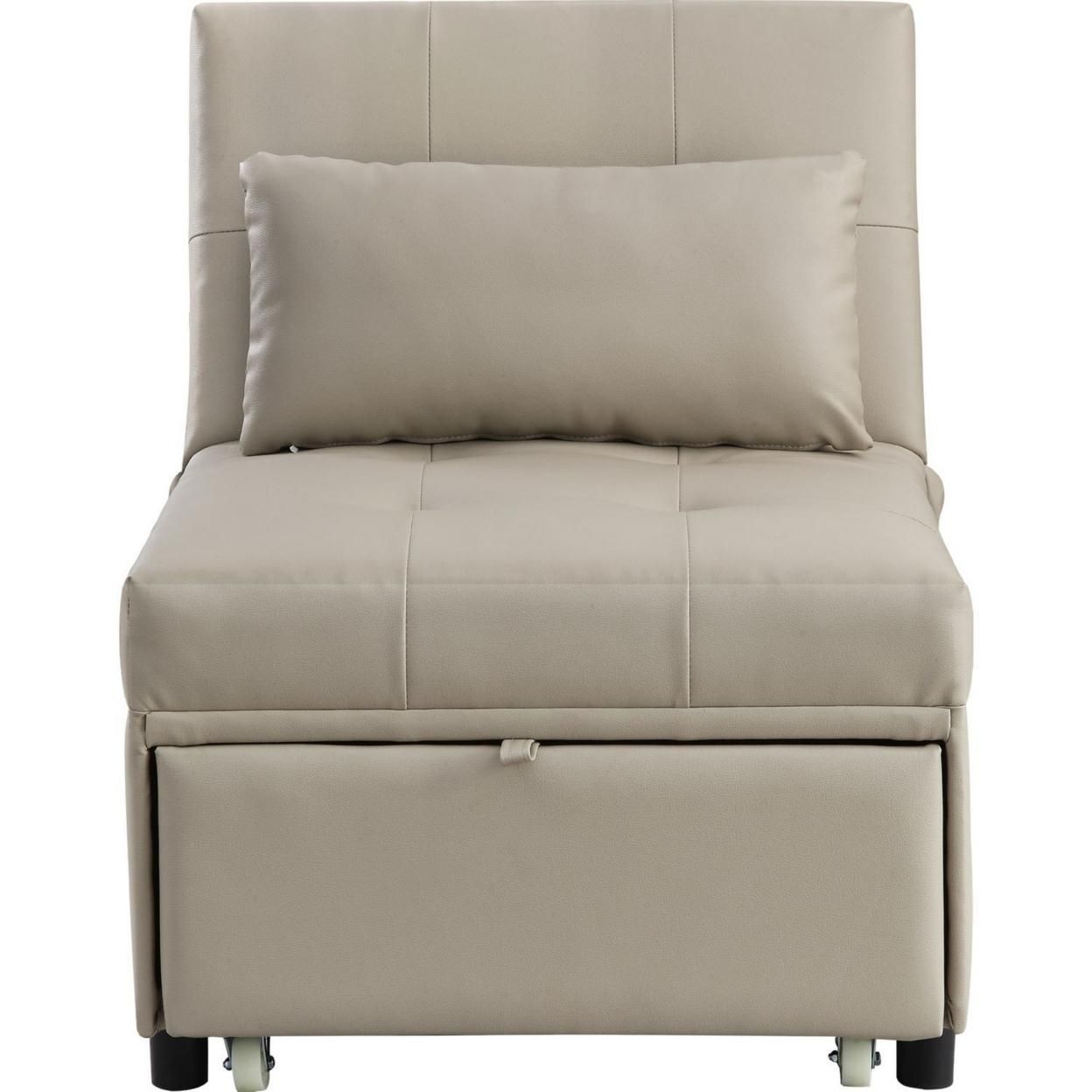 Sofa Bed with 1 Lumbar Pillow and Pull Out Sleeper, Beige, Saltoro Sherpi