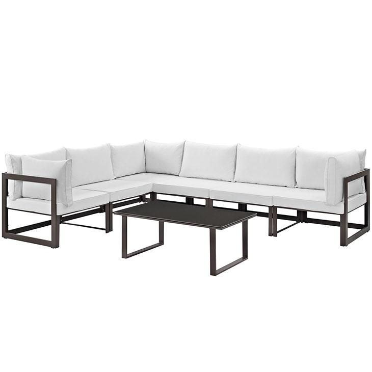 Fortuna 7 Piece Outdoor Patio Sectional Sofa Set, Brown White