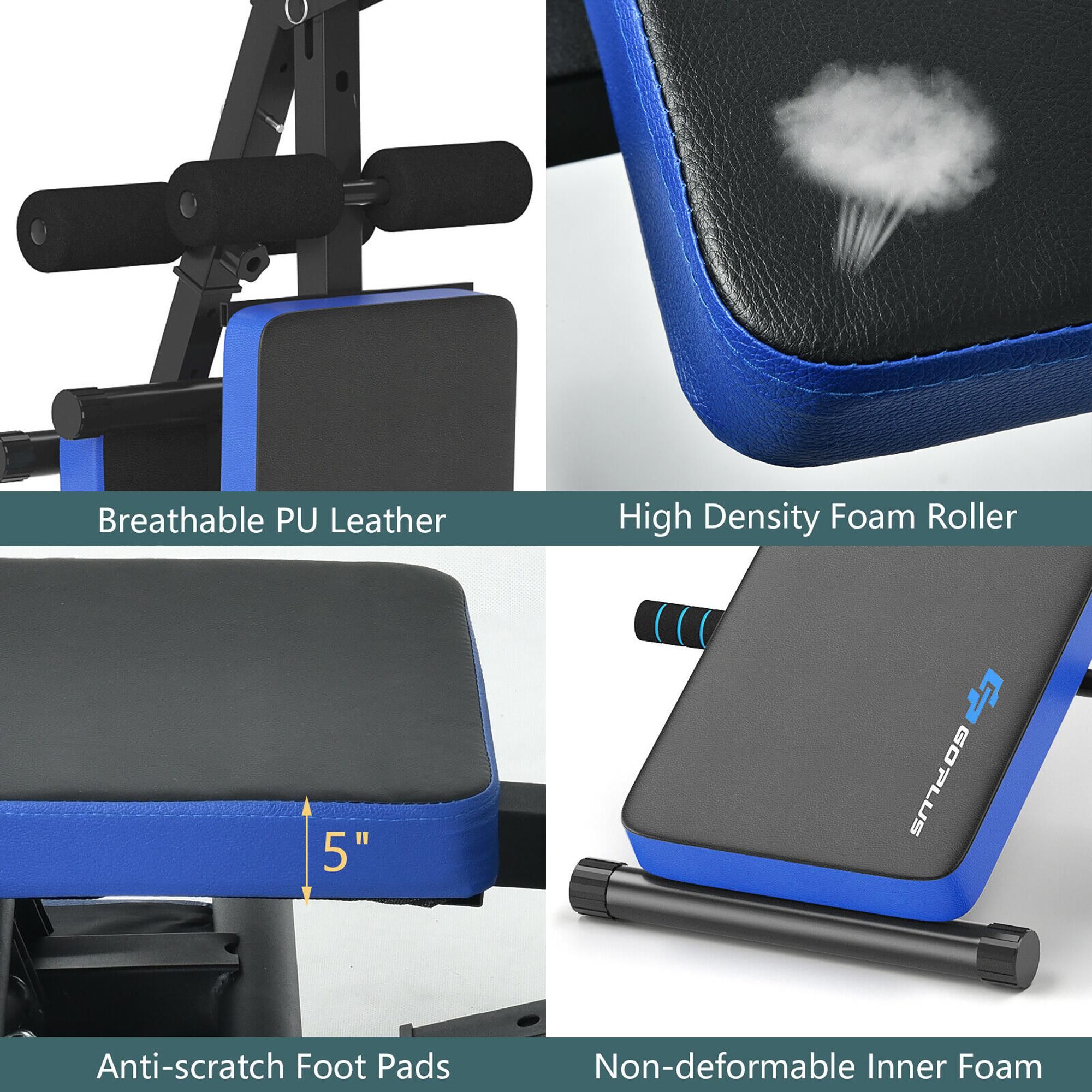 Goplus Multi-Functional Foldable Weight Bench Adjustable Sit-up Board w/ Monitor Blue
