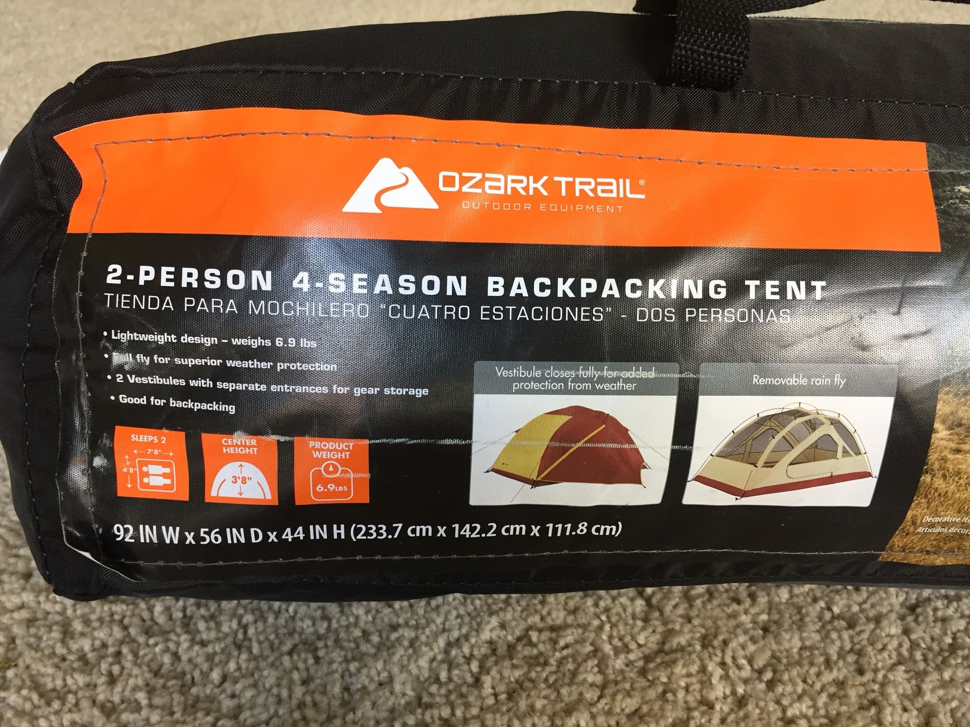 Camping set: 2 person camping tent, chair, sleeping bag, 2 person table setting