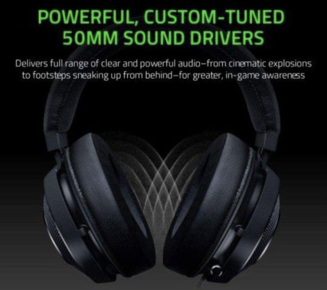 Razer Kraken Tournament Edition THX 7.1 Surround Sound Gaming Headset: Retractable Noise Cancelling Mic - USB DAC -  For PC, PS4, PS5, Nintendo Switch