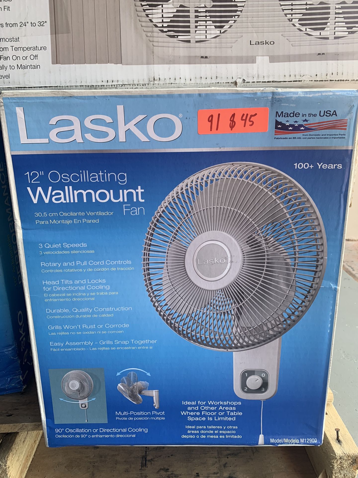 Lasko Oscillating 12’ inch Wall Mount Fan for Indoor Use