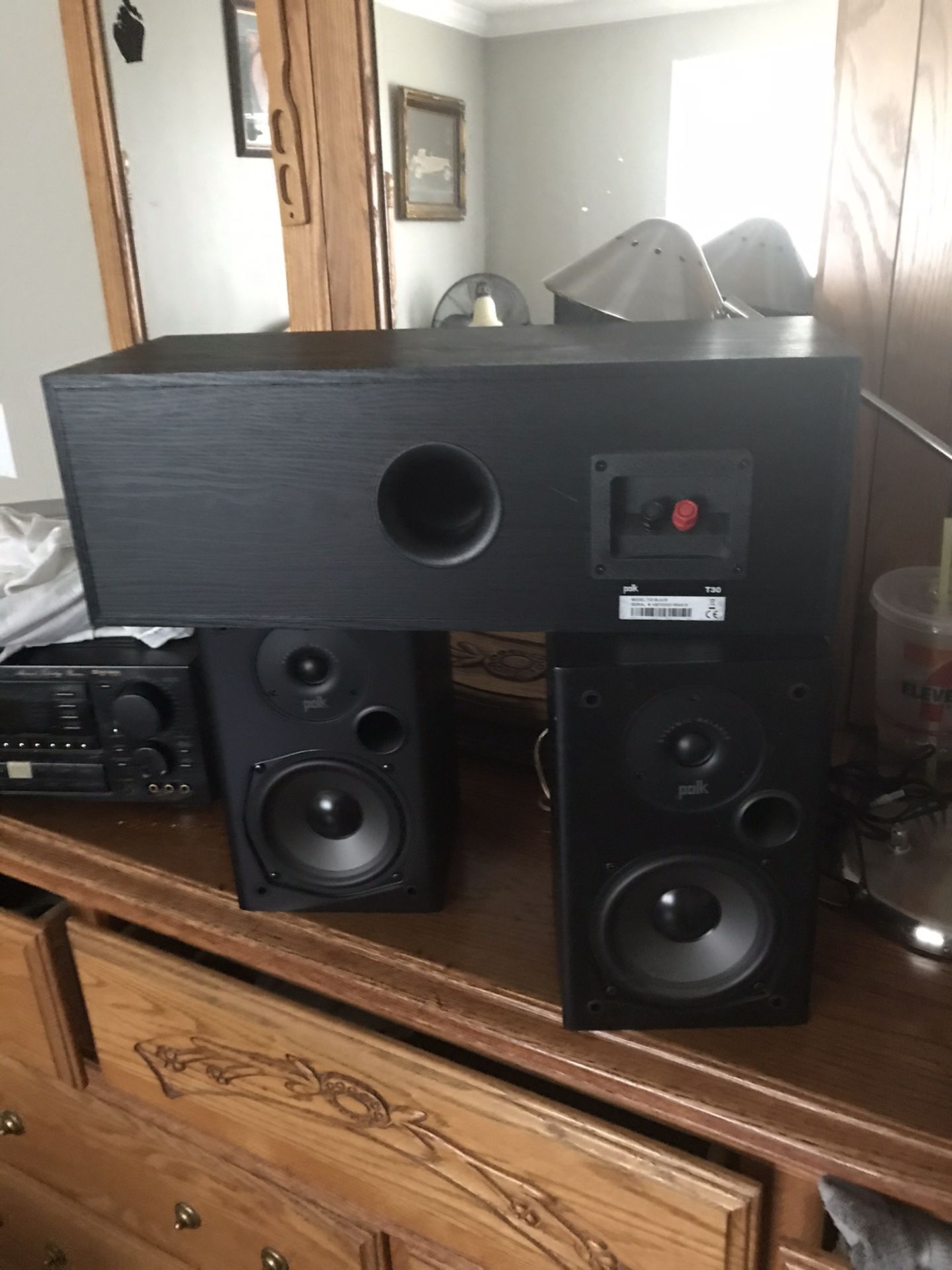 $200.00 Polk audio 🐥. One center speaker one right and one left