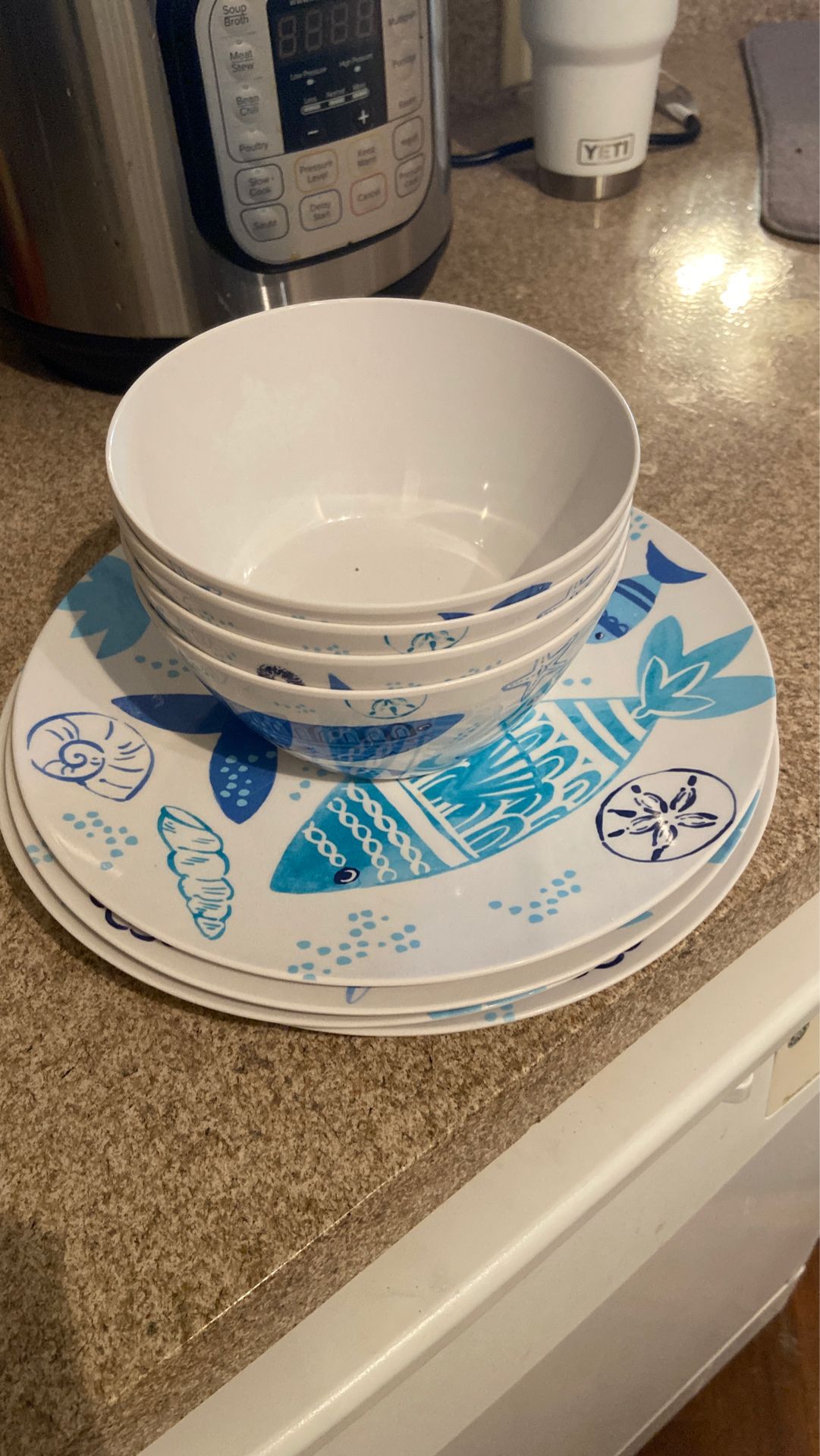 Light Blue Fish Design Plates and Bowls