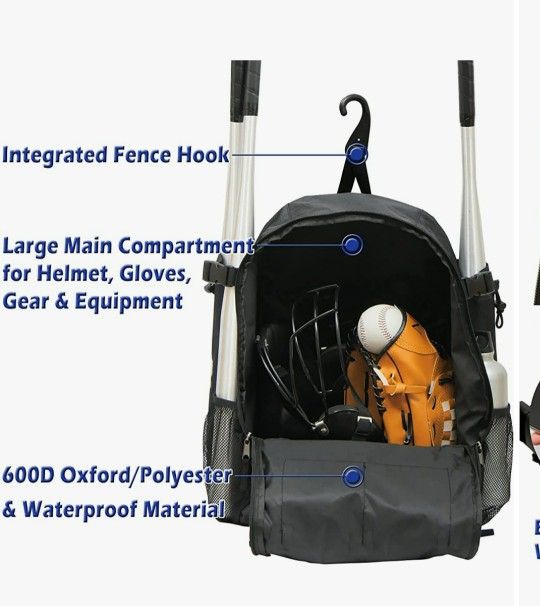 Baseball Bag Blue- Backpack for Baseball, T-Ball & Softball
