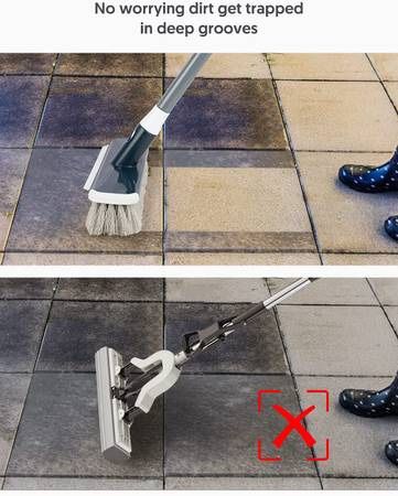 Floor Scrub Brush with Long Handle - Stiff Carpet Deck Brush 2 in 1 Floor Scrubber Cleaning Grout Brush for Tile, Bathroom, Shower, Sink, Bathtub, and