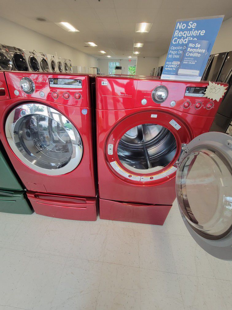 Lg Front Load Washer And Electric Dryer Set With Pedestal Used In Good Condition With 90day's Warranty 