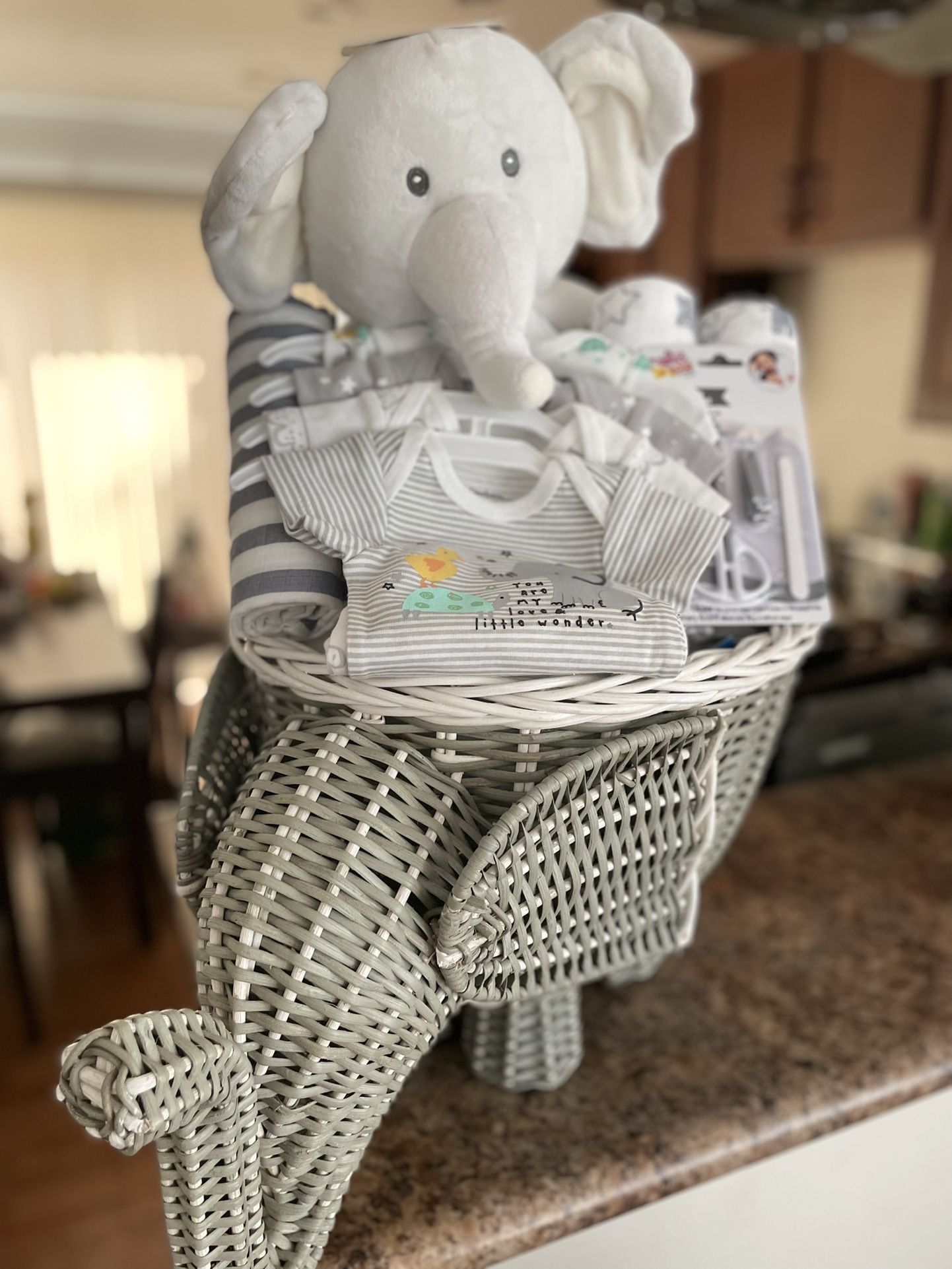 Baby Boy Elephant Gift Basket (Pottery Barn Basket)