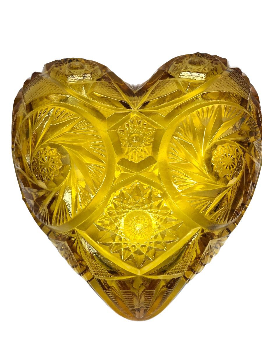 Amber Glass Heart Shaped Dish