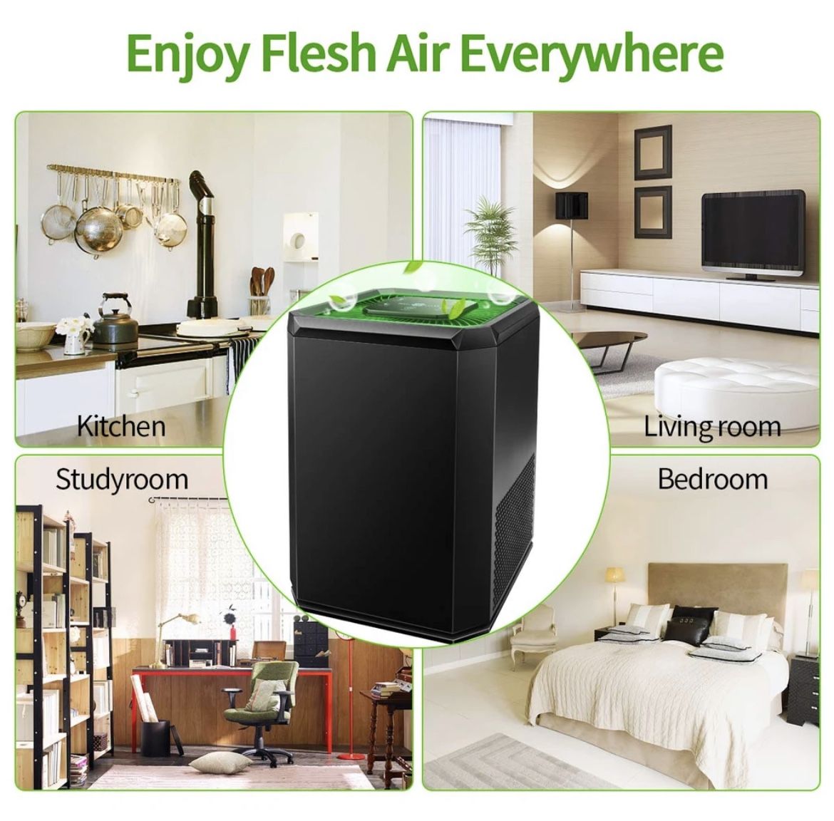 Keenstone KJ130V1 Air Purifier with HEPA Filter, 5-Speed, Black, 100-240V, 17W
