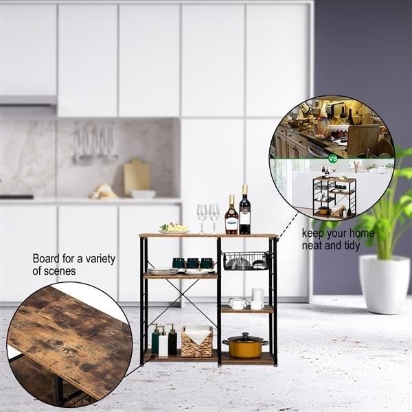 Hodely 5-Layer MDF Industrial Wrought Iron Kitchen Shelf With Drain Basket Hook