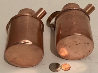 Vintage Set of 2 Metal Copper Pitchers, 6" x 3", Kitchen Decor, Table Display, Shelf Display, These Can Be Shined Up Even More Thumbnail