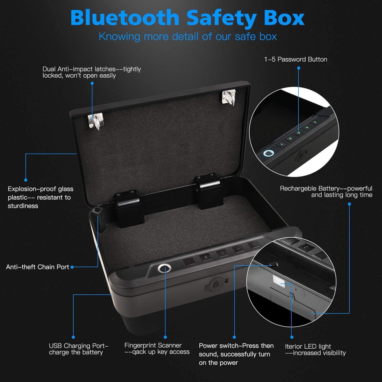 Safe Box With Biometric Fingerprint Key Lock And App