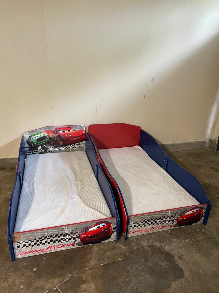2 Kids Car Beds With Memory Foam Mattress