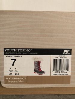 Sorel Tofino Snow Boots - Light Grey / Black Size: 7 Youth Thumbnail