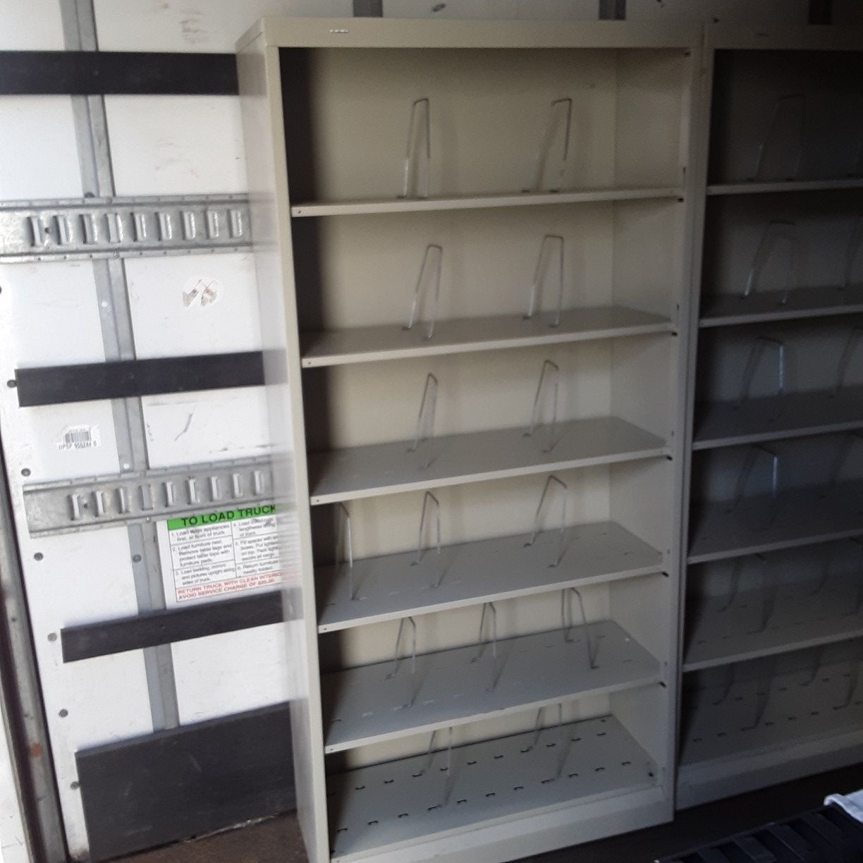 Shelving metal light weight...2 available...size. 34.5 Wide.m...12.5 Deep..81.25 Tall