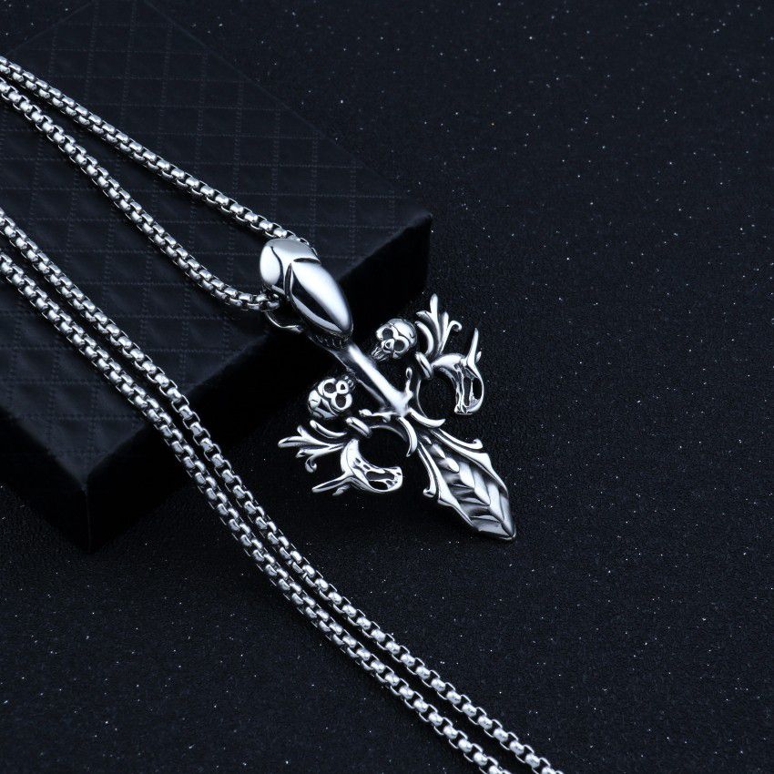 "Stainless Steel Skull Necklace for Men, BL134
