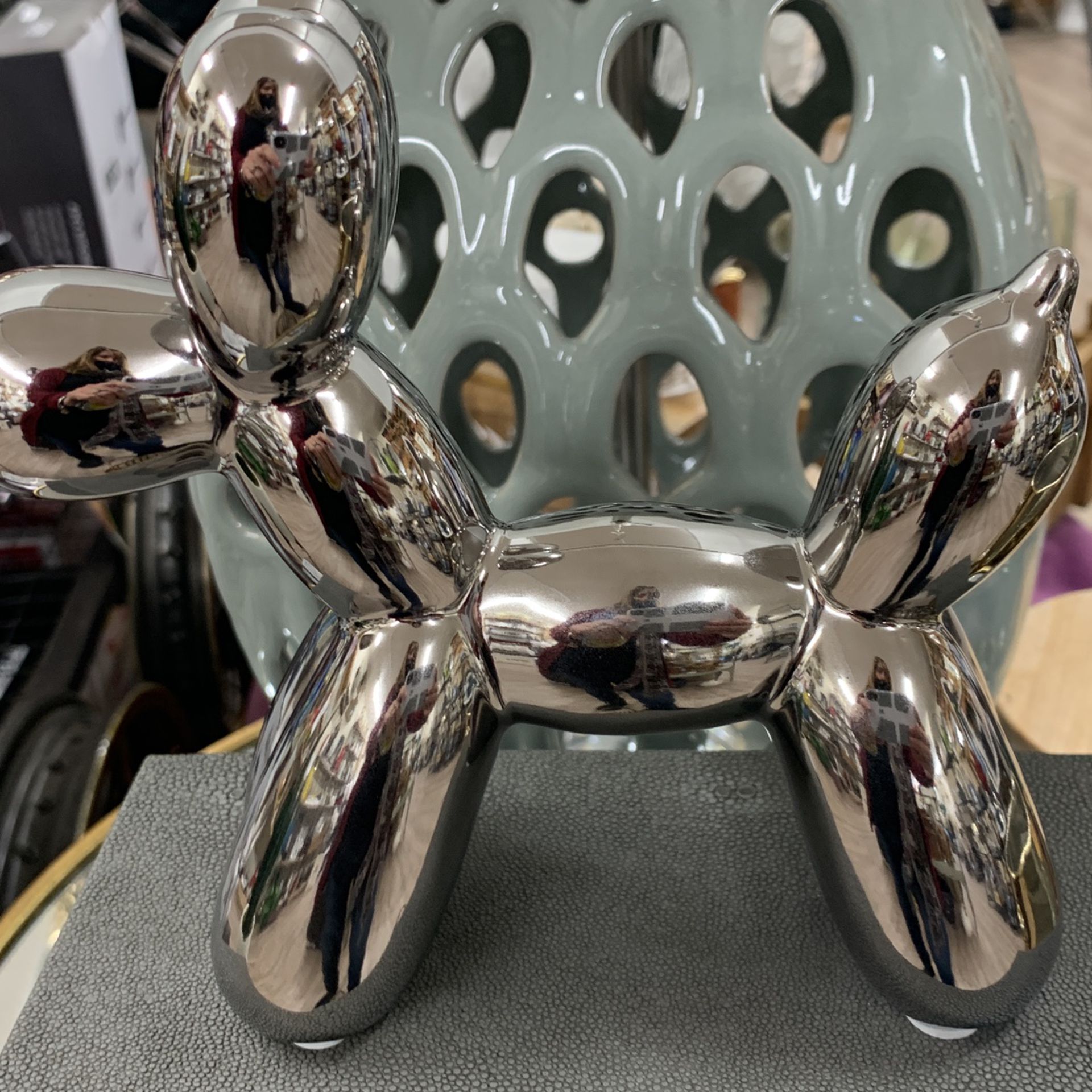  Sculpture,Shiny Balloons Dog Statue Simulation Dogs Animal Art Sculpture Resin Craftwork Home Decoration Accessories,Silver,17cm6cm17cm